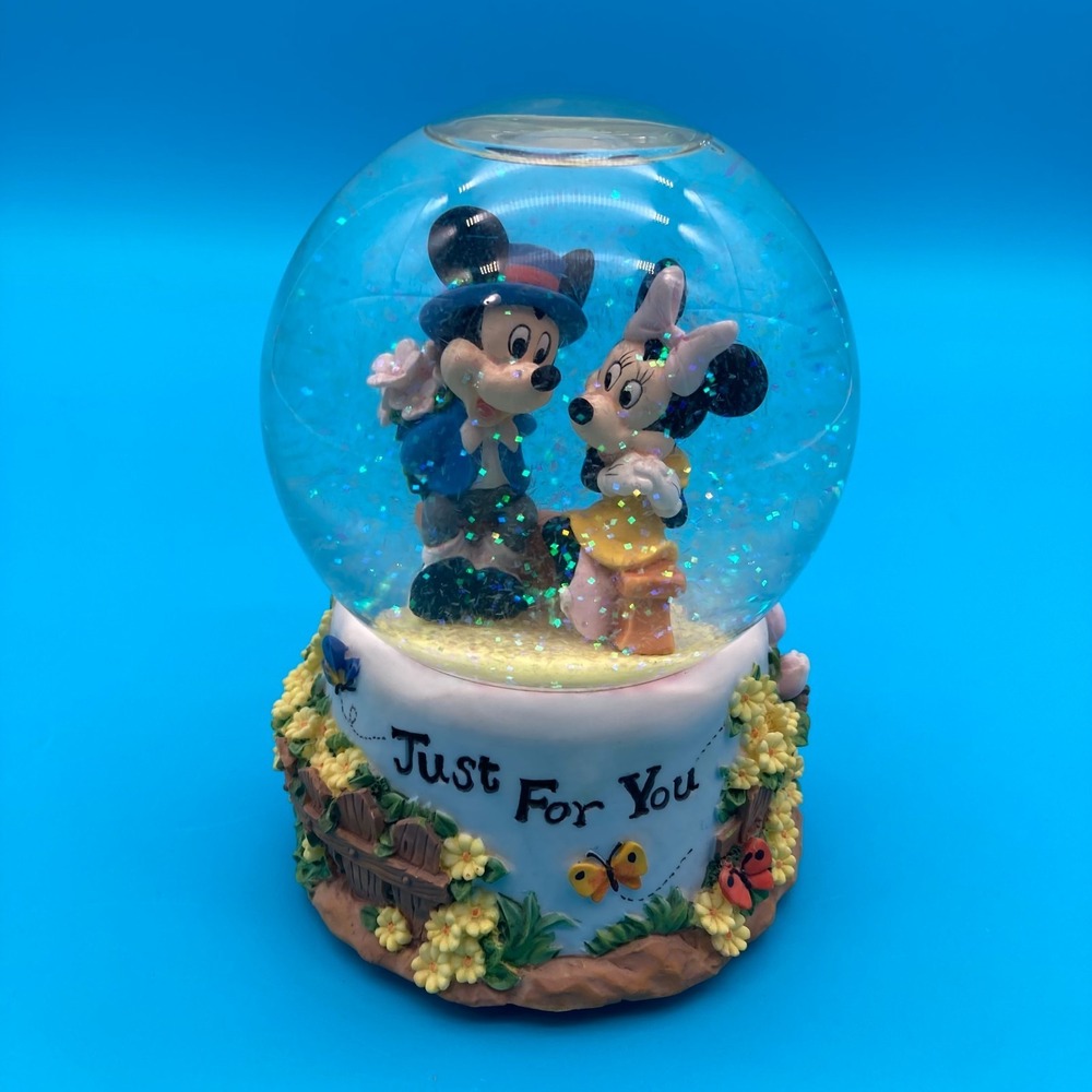 Vintage Disney Mickey Minnie Mouse Musical Snowglobe Enesco Just For You Works